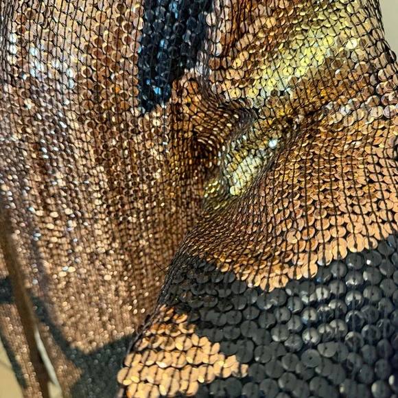 VTG Rina Z 100% Silk Sequin Jacket Bronze Black Geometric M - Picture 4 of 8